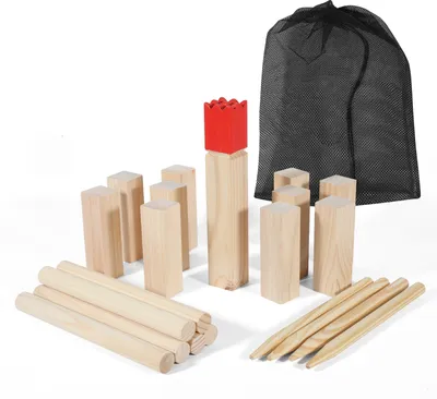Produktbild von TolleTour Kubb Wikingerspiel Wurfspiel Holz Spiel 21 teiliges Rasenschach Outdoor Schach mit Tasche