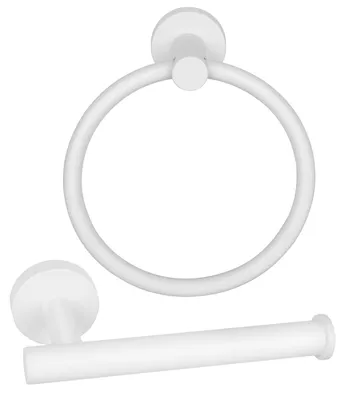 WC-Papierhalter & Handtuchring Set, 2-teilig, Edelstahl, Weiß