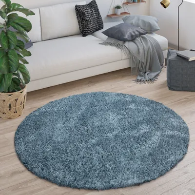 Produktbild von Teppich Rund Hochflor Wohnzimmer Shaggy Langflor Flauschig Modern Einfarbig Grösse 80 cm Rund