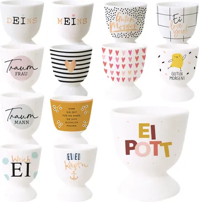 Produktbild von LS-LebenStil Echt-Gold Eierbecher Spruch "Ei Pott" edle Gute Laune Eibecher Eierhalter Eihalter Deko Frühstückstisch Geschenk Hochzeit Verlobung