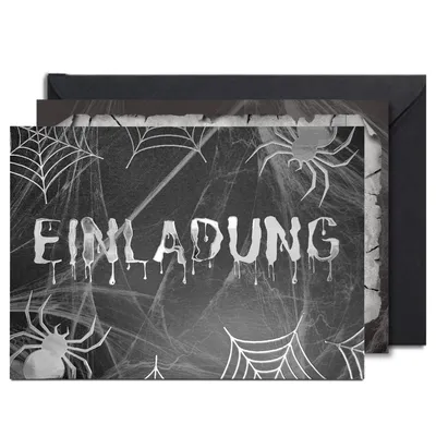 Produktbild von 12x Einladungskarten Halloween Party Spinnen mit Briefumschlägen