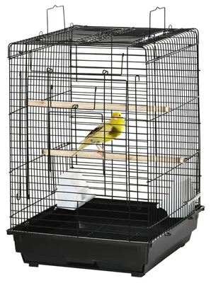 Produktbild von Vogelk?fig 40x40x59 cm mit Klappdach, 2 Sitzstangen, 2 Futtern?pfen und herausnehmbarer Schale, Schwarz