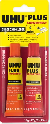 Produktbild von 2-KomponentenepoxidkleberPLUS SOFORTFEST SB-Karte mit Tuben Binder18g Härter 17g UHU
