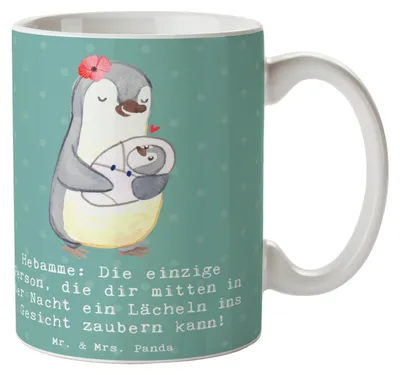Produktbild von Mr. & Mrs. Panda Kaffeebecher Hebamme Lächeln - Meeresbrise - Geschenk, Tasse, Fachkraft, zugewandt, personalisierte Geschenke, für Berufstätige, mit Herz, Keramiktasse