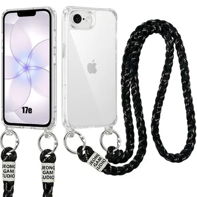 Image de Coque pour iPhone 17e, Protection Rigide Antichoc Transparente avec Cordon Noir