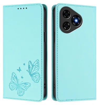 Image de Étui en cuir pour Ulefone Note 19, motif papillon, étui portefeuille à rabat avec support, vert menthe