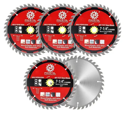 Productafbeelding van Circelzaagblad voor hout, 184mm x 15,875mm, 40 tanden, 5 stuks, geschikt voor spaanplaten, kunststoffen en multiplex
