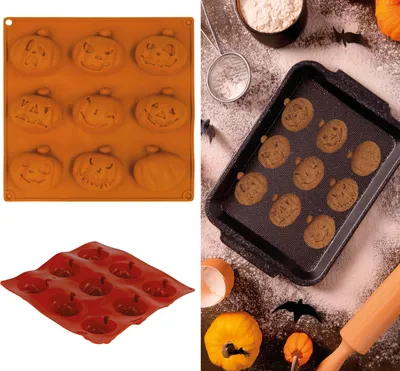 Immagine prodotto di Teglia per zucche di Halloween facce spaventose zucche spaventose teglia per biscotti faccia festa, colore: arancione