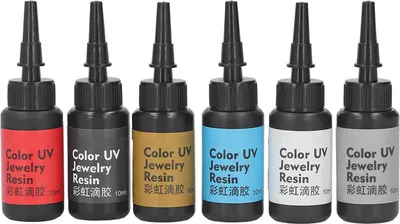 Obrázek produktu pro Hztyyier 6 ks UV epoxidové pryskyřice, 10 ml UV pryskyřice v zářivých barvách pro DIY projekty šperků DIY začátečníci (sada D (bílá, stříbrná, zlatá, černá, červená,)