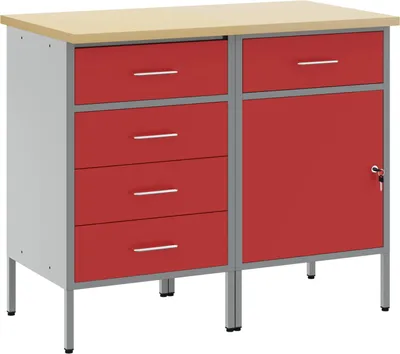 Obrázek produktu pro Pracovní stůl vidaXL se zásuvkami, 2 kusy, červený a šedý, 100 x 55 x 85 cm