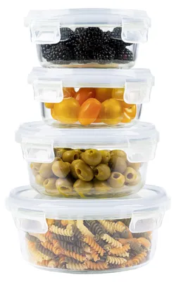 Glasvorratsbehälter 4er-Set, luftdicht, stapelbar, mikrowellengeeignet