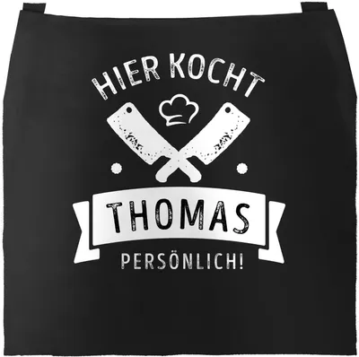 Produktbild von Grill-Schürze Kochschürze für Männer mit Spruch Hier kocht der Chef persönlich Baumwoll-Schürze Küchenschürze Moonworks® Personalisiert schwarz unisize