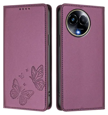 Produktbild von Lederhülle für Realme 11 5G, Schmetterling Prägung Leder Brieftasche Schutzhülle mit Ständer Lila