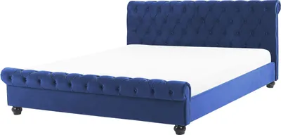 Produktbild von BELIANI Wasserbett Blau Samtstoff mit Matratze 180 x 200 cm Heizung Hohes Kopfteil Chesterfield Style Knopfheftung Versteppt Holzbeine Schlafzimmer