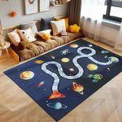 Produktbild von Kinderzimmer Teppich Spielmotiven Design Kinderteppich  Babyzimmer Teppiche Spielteppich für Jungen und Mädchen Teppich, Navy Größe: 140 x 200 cm