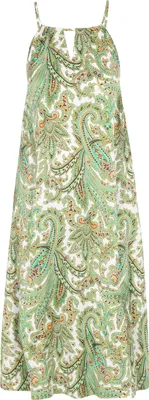 Produktbild von Damen Midikleid ärmellos U-Boot-Ausschnitt Paisleymuster Boho-Stil Grün S