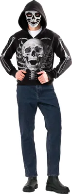 Produktbild von Skelett Hoodie Maske Halloween Grusel Look Totenkopf Kapuze Party Motto Nacht Outfit Skull, Größe: 52 - 54 (L) Farbe: Schwarz