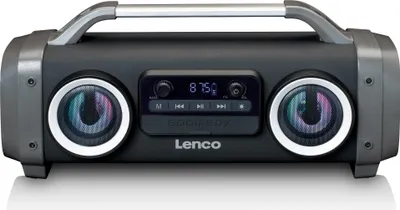 Produktbild von Lenco SPR-100BK - Spritzwasserfester Bluetooth®-Lautsprecher UKW Radio USB und SD mit Lichteffekten - Schwarz