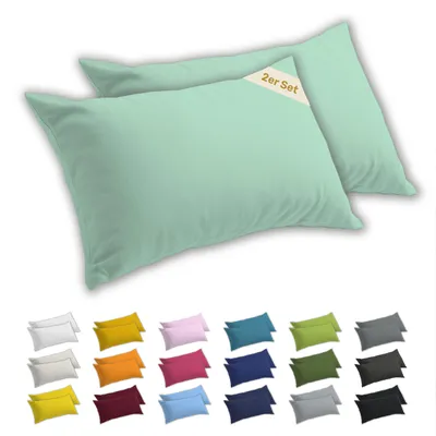 Produktbild von Lavea® 2er Set Kissenbezug 40x80 cm, 100% Baumwolle Jersey, YKK-Reißverschluss, Eukalyptus
