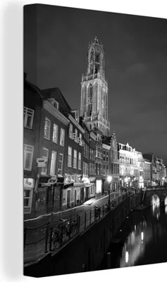 Produktbild von MuchoWow® - Leinwandbilder - Der Domturm und die alte Gracht von Utrecht in den Niederlanden - schwarz und weiß, Wandbild, Wanddeko Bilder Wohnzimmer, 40x60 cm