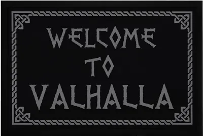 Produktbild von Fußmatte mit Spruch Welcome to Valhalla Wikinger Viking Willkommen rutschfest & waschbar Moonworks® schwarz 60x40cm