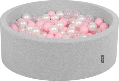 Produktbild von KiddyMoon Bällebad OK30D, 90x30cm, 200 Bälle ∅7cm, Rund Bällepool Mit Bunten Bällen Für Babys Und Kinder, Hellgrau