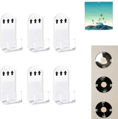 Image de Présentoir mural pour disques vinyles, 6 pièces, autocollant, sans perçage, pour pochettes d'albums de 4 x 2 cm, transparent