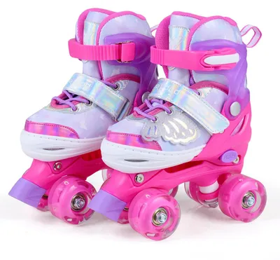 Produktbild von KOMFOTTEU Kinder Rollschuhe, Quad-Rollschuhe mit 4-stufige Größenverstellung & leuchtenden Rädern, 34-37 Roller Skates für Jungen, Mädchen & Anfänger, Einsteiger-Rollschuhe für Drinnen & Draußen