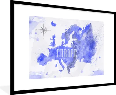 Produktbild von MuchoWow® MuchoWow® Gerahmtes Poster Karte - Lila - Europa 90x60 cm - Poster mit zchwarzem Bilderrahmen - Wanddekoration - Fotos