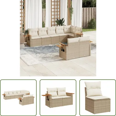 Produktbild von The Living Store 8-tlg. Garten-Sofagarnitur mit Kissen Beige Poly Rattan