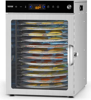 Zdjęcie produktu dla Odwadniacz VEVOR, 12 tac ze stali nierdzewnej, 800 W, elektryczny odwadniacz z regulowaną temperaturą do suszenia mięsa, owoców, warzyw, ziół, karmy dla psów