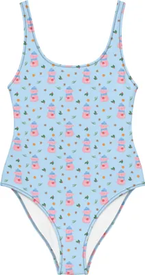 Produktbild von Mr. & Mrs. Panda Badeanzug Schweinchen Glühwein Größe L - Blau - Geschenk, Spruch, Swimsuit, Damen-Badeanzug, Weihnachten, Weihnachtsmarkt, Betrunken, Strandmode