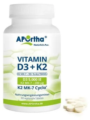 Produktbild von APOrtha Vitamin D3 5000 IE+K2 365 Tabletten 1 -