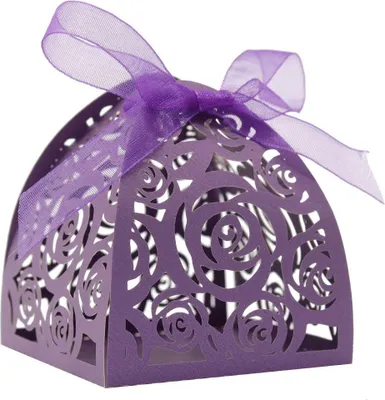 Produktbild von 50 Stück Schöne Große Rosen Laser Cut Favor Boxen DIY Hochzeit Geburtstag Geschenk Süßigkeiten Boxen Mit Bändern
