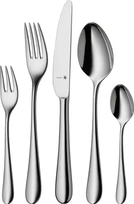 Produktbild von WMF Merit Besteckset, 12 Personen, 66 teilig, 60 Teile mit Servierbesteck, eingesetzte Messerklinge, Cromargan protect Edelstahl poliert, glänzend, kratzbeständig, spülmaschinengeeignet