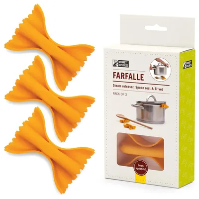 Produktbild von Silikon Topfdeckelheber Nudelform Löffelablage Nudeltopfhalter - Farfalle - Set mit 3 Stück - Hitzebeständig
