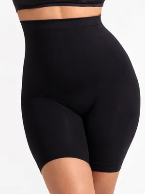 Obrázek produktu pro Dámské prodyšné tvarovací šortky z nylonu s vysokým pasem, velikost XL/2XL, elastické sportovní šortky se silikonovým páskem - SHAPEFY Black