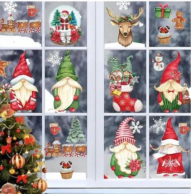 Produktbild von Fensteraufkleber Weihnachten - 9 Bögen Selbstklebende Fensterdekoration mit Weihnachtsmännern und Schneeflocken