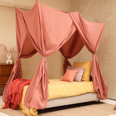 Imagen del producto de Mosquitera rectangular, de color rosa, para cama individual, ideal para dormitorios
