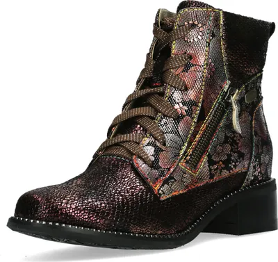 Produktbild von Laura Vita Damen Stiefelette mit Blumenmuster und Metallic Glanz Emcmao 66, Größe:38 EU, Farbe:Braun