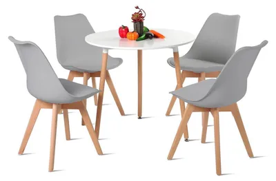 Obrázok produktu pre Jedálenský stôl s 4 stoličkami, okrúhly, retro dizajn, sivá/biela farba