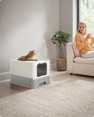 Produktbild von FEANDREA Katzenklo, mit Deckel, für Katzen bis 15kg, wolkenweiß-taubengrau