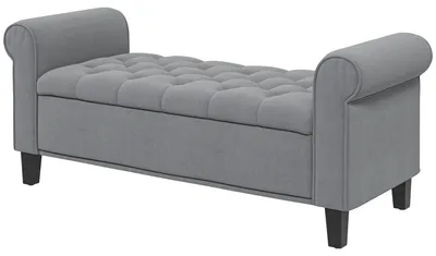 Produktbild von Sitzbank Polsterbank Bettbank, Knopfheftung, Samtoptik, 126 cm x 48,5 cm x 57 cm, Grau