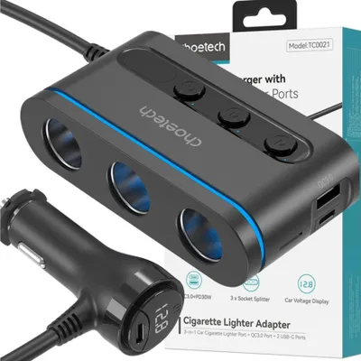 Immagine prodotto di Choetech distributore accendisigari auto 3 prese 2C+1A