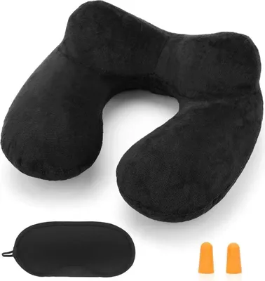 Produktbild von Reisekissen Nackenstütze, Aufblasbar, Ergonomisch, Waschbarer Velvetbezug, für Reisen, Camping
