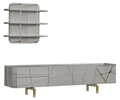 Immagine prodotto di Set da salotto grigio Mobili in legno Mobile TV elegante Mensole a muro
