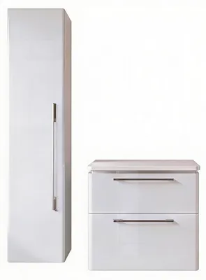 Produktbild von Badmöbel Set MOBI 60 cm - Weiß Hochglanz - Waschbeckenunterschränke | Hochschrank - Badezimmerschränk