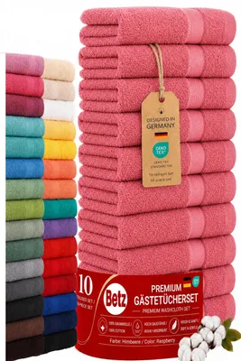 Produktbild von Betz 10 Stück Gästetücher 30x50 cm PREMIUM 100% Baumwolle Set Händehandtücher  Farbe: himbeere