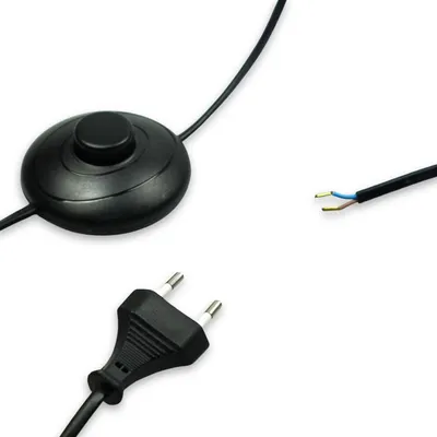 Produktbild von EURO-Netzkabel mit Fußchalter und offenen Kabelenden 2M schwarz