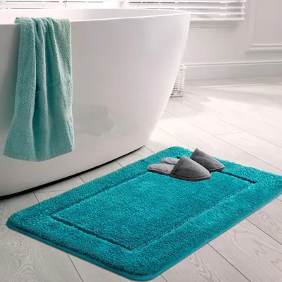 Zdjęcie produktu dla Dywanik łazienkowy 60x90 cm, mikrofibra, antypoślizgowy, turkusowy, do łazienki